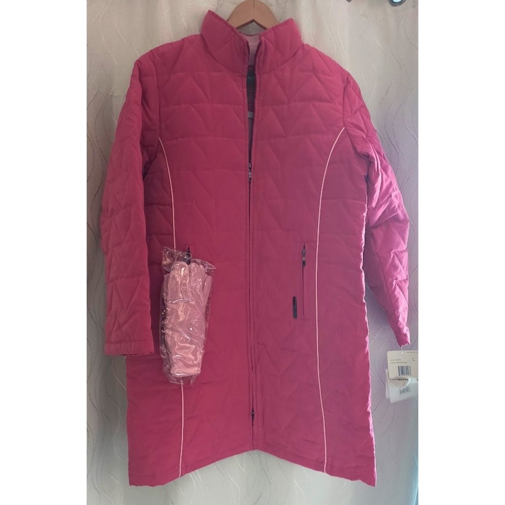 Liz Claiborne Women Puffer Coat Pink Quilted Water Repellent Full Zip Size L